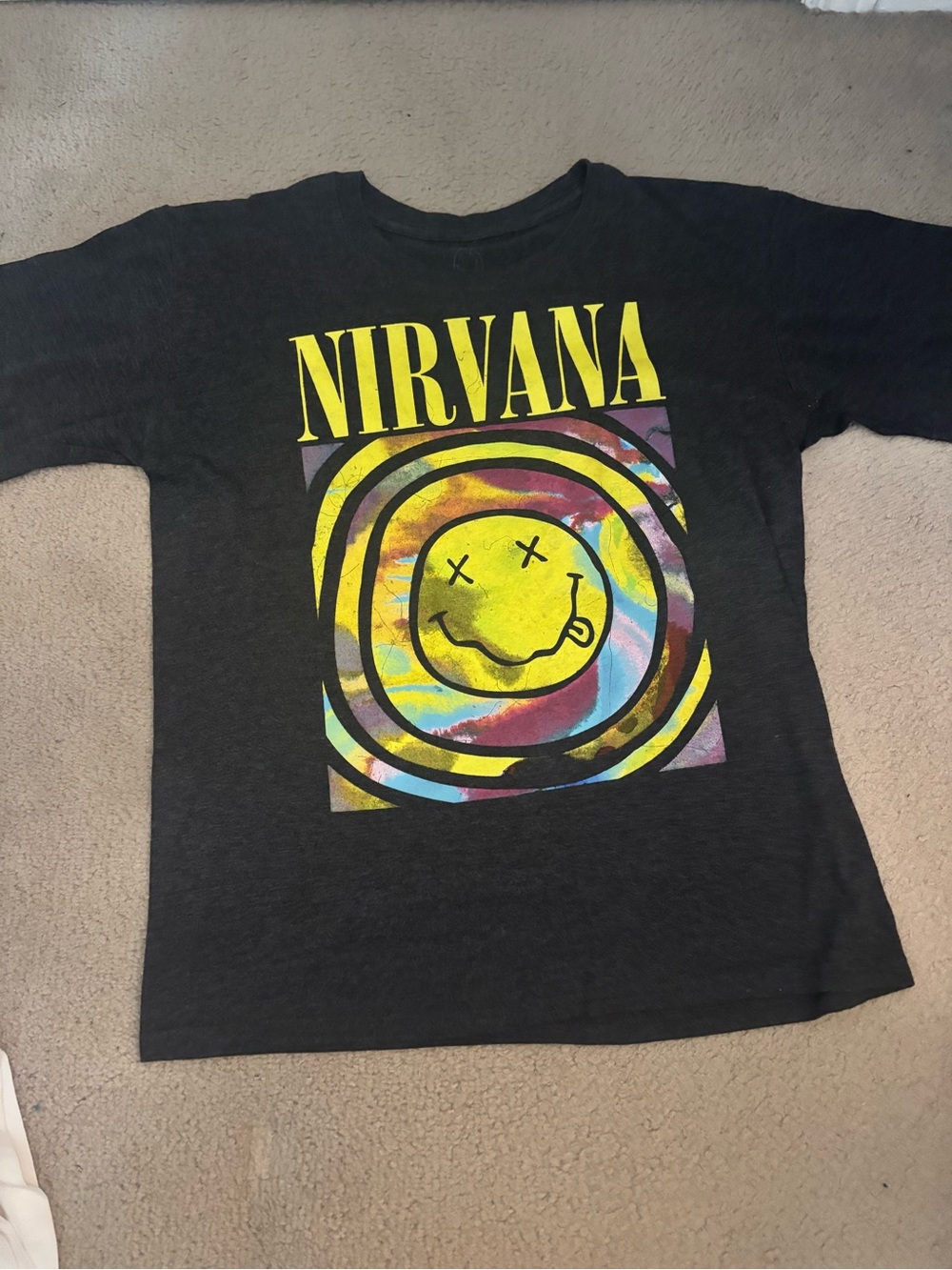 Nirvana Black Graphic Tee with Yellow Smiley Logo